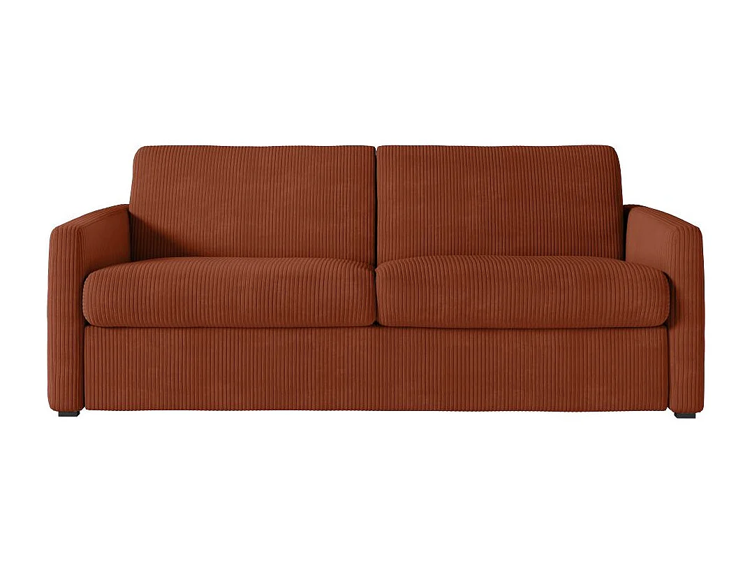 Canapé convertible express 3 places Agathe 160x190cm en velours côtelé - Terracotta - Matelas 13cm - L198 x P96 x H88cm - Loungitude
