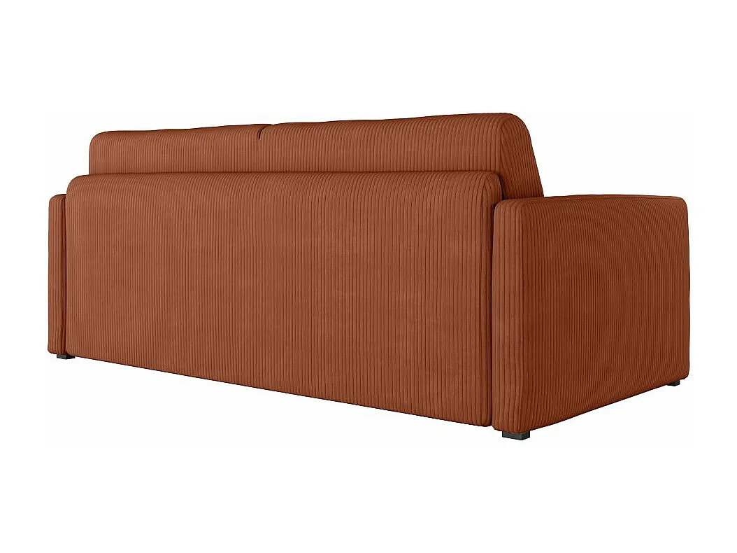 Canapé convertible express 3 places Agathe 160x190cm en velours côtelé - Terracotta - Matelas 13cm - L198 x P96 x H88cm - Loungitude