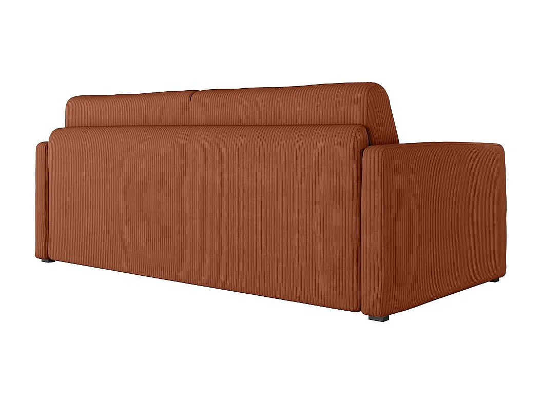 Canapé convertible express 3 places Agathe 160x190cm en velours côtelé - Terracotta - Matelas 13cm - L198 x P96 x H88cm - Loungitude