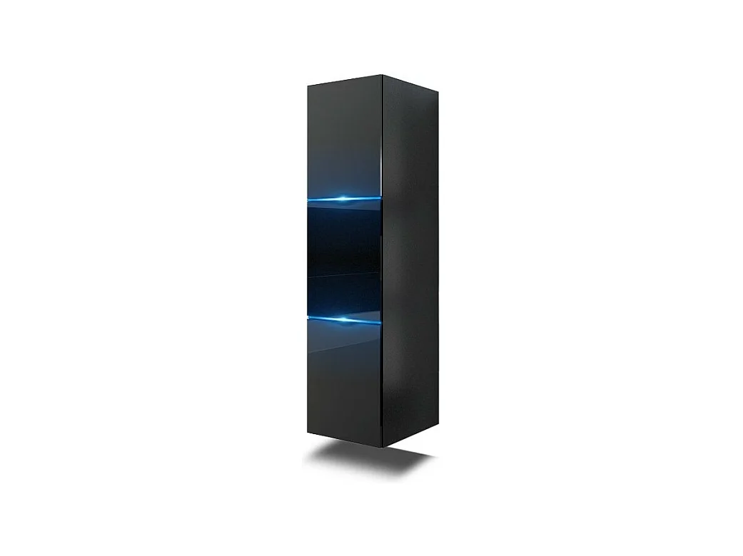 Colonne de salle de bain suspendu, collection RAVEN, coloris noir mat et noir brillant, idéal pour une salle de bain design