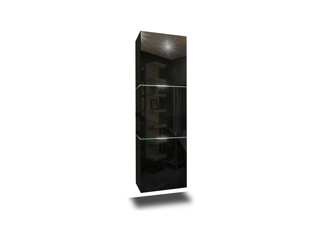 Colonne de salle de bain suspendu, collection OWL, coloris noir mat et noir brillant, idéal pour une salle de bain design
