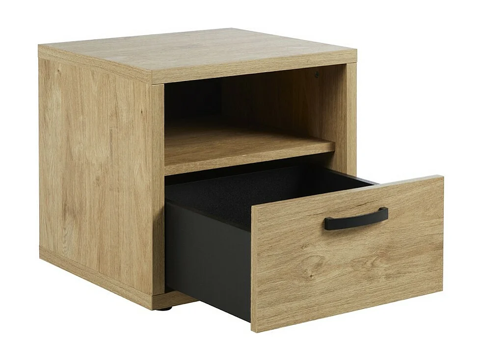 Chambre à coucher collection MORGANE : armoire 250 cm, lit avec applique 140x200, commode, chevets, chêne doré et noir