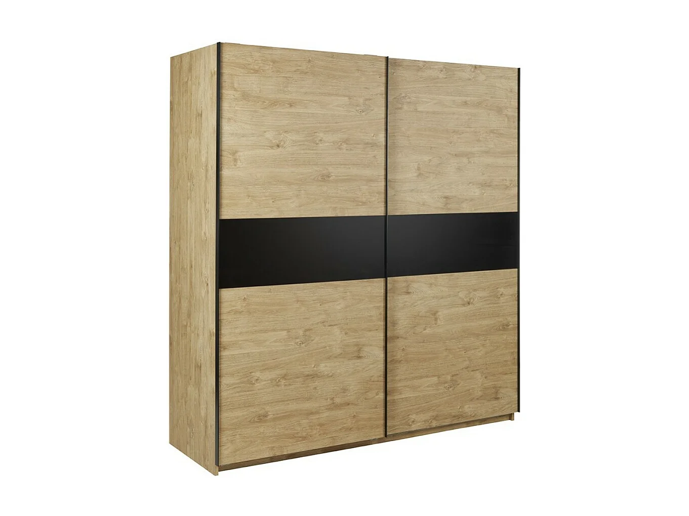 Chambre à coucher collection MORGANE : armoire 200 cm, lit avec applique 160x200, commode, chevets, chêne doré et noir