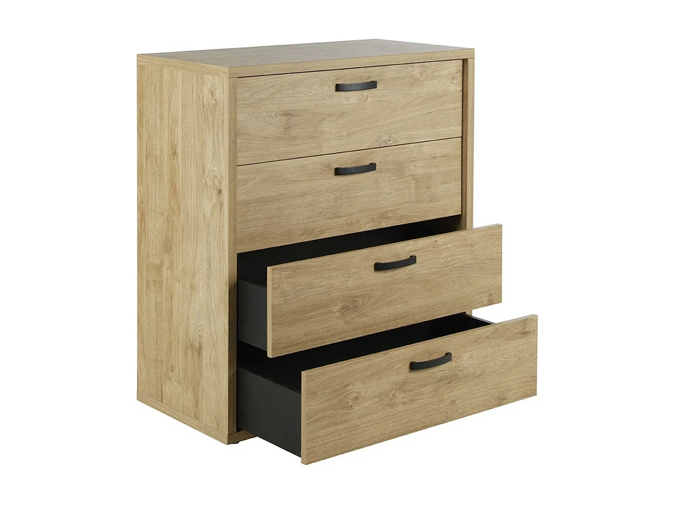 Chambre à coucher collection MORGANE : armoire 200 cm, lit avec applique 160x200, commode, chevets, chêne doré et noir