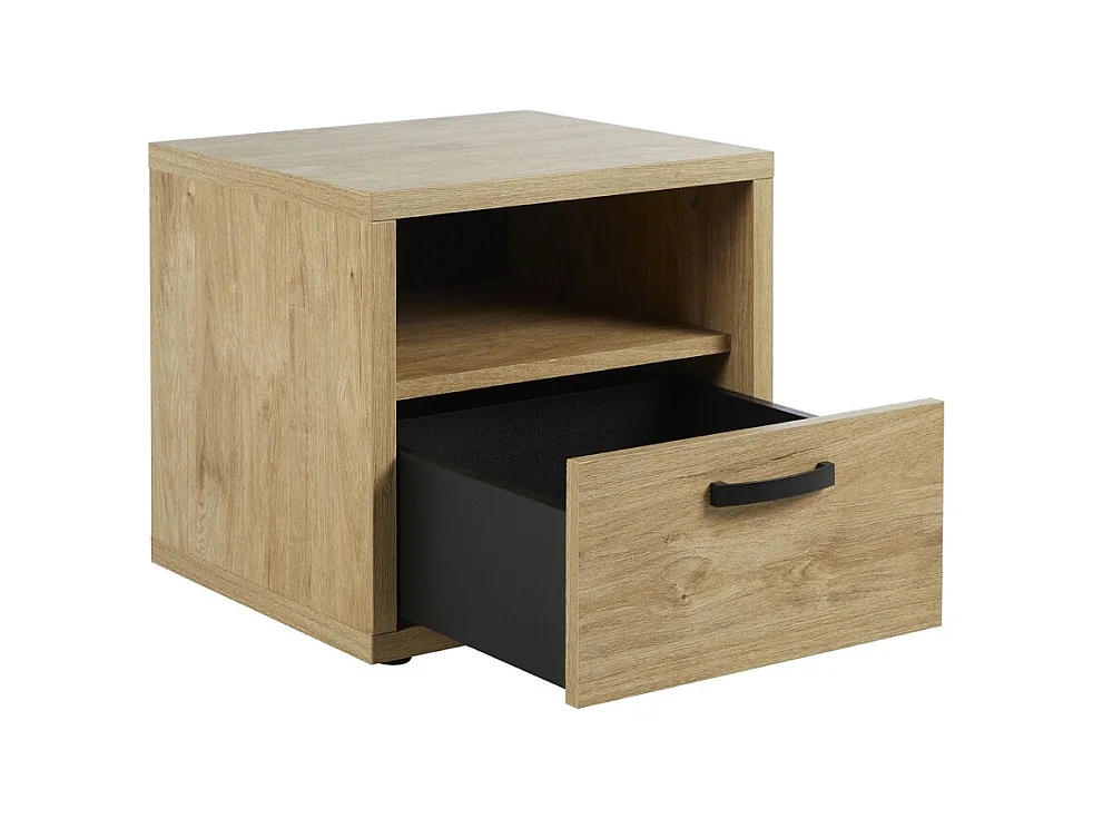 Chambre à coucher collection MORGANE : armoire 200 cm, lit avec applique 160x200, commode, chevets, chêne doré et noir