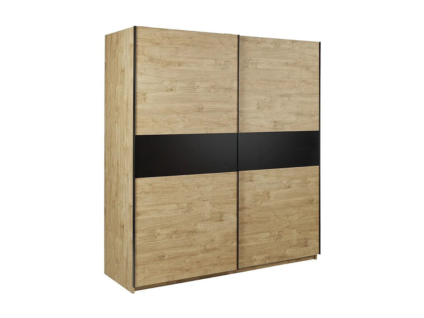 Chambre à coucher collection MORGANE : armoire 200 cm, lit avec applique 180x200, commode, chevets, chêne doré et noir