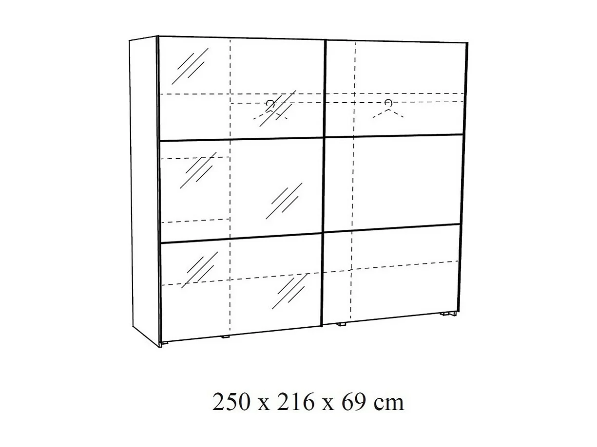 Chambre à coucher adulte collection OLVENA : Armoire 250cm, Lit 160x200, commode, chevets. Couleur blanc effet bois.