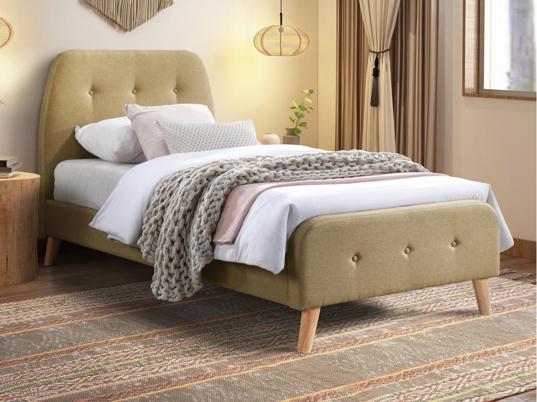 Letto 90 x 190 cm con testata trapuntata Tessuto Beige + Materasso  - ROMEO