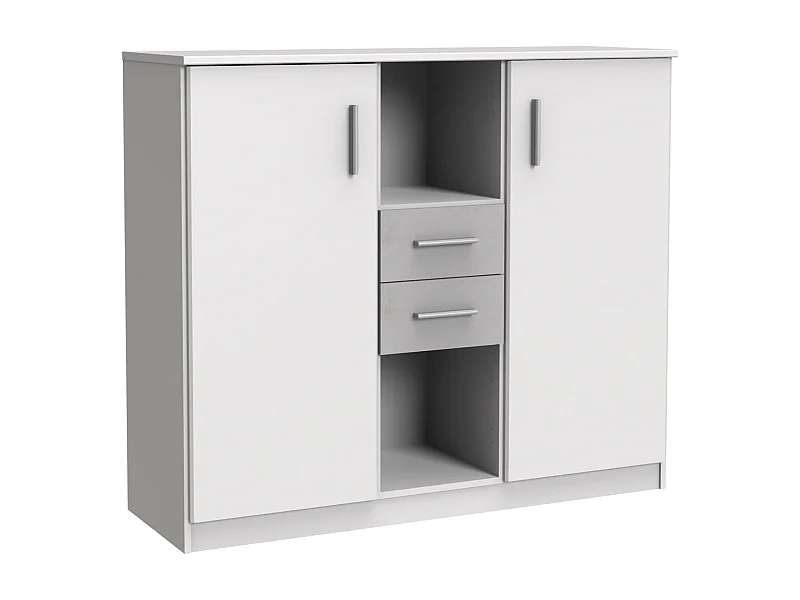 Buffet, meuble de rangement coloris Blanc, rechampis teinte béton gris clair