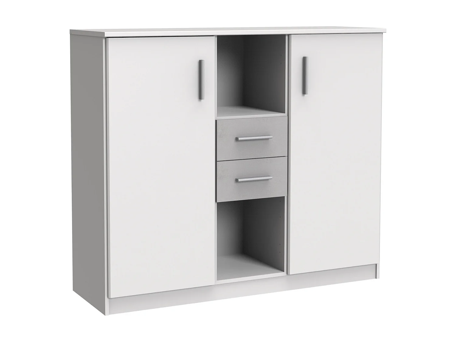 Buffet, meuble de rangement coloris Blanc, rechampis teinte béton gris clair