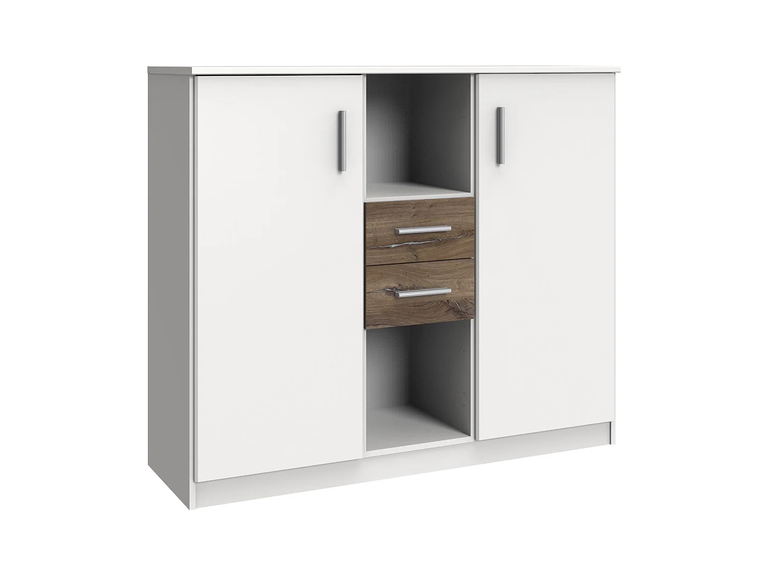 Buffet, meuble de rangement coloris Blanc, rechampis imitation chêne Flagstaff