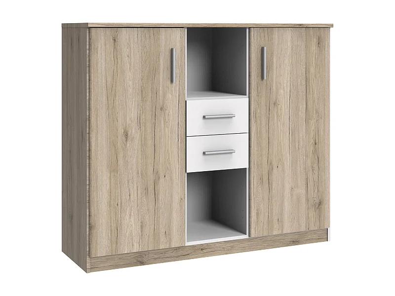 Buffet, meuble de rangement coloris Imitation chêne San Remo, rechampis blanc