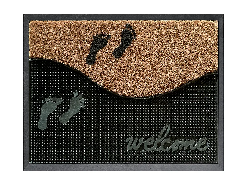 Tapis gratte-pieds " Empreinte " en coco et caoutchouc - Largeur 40 x Longueur 60 cm