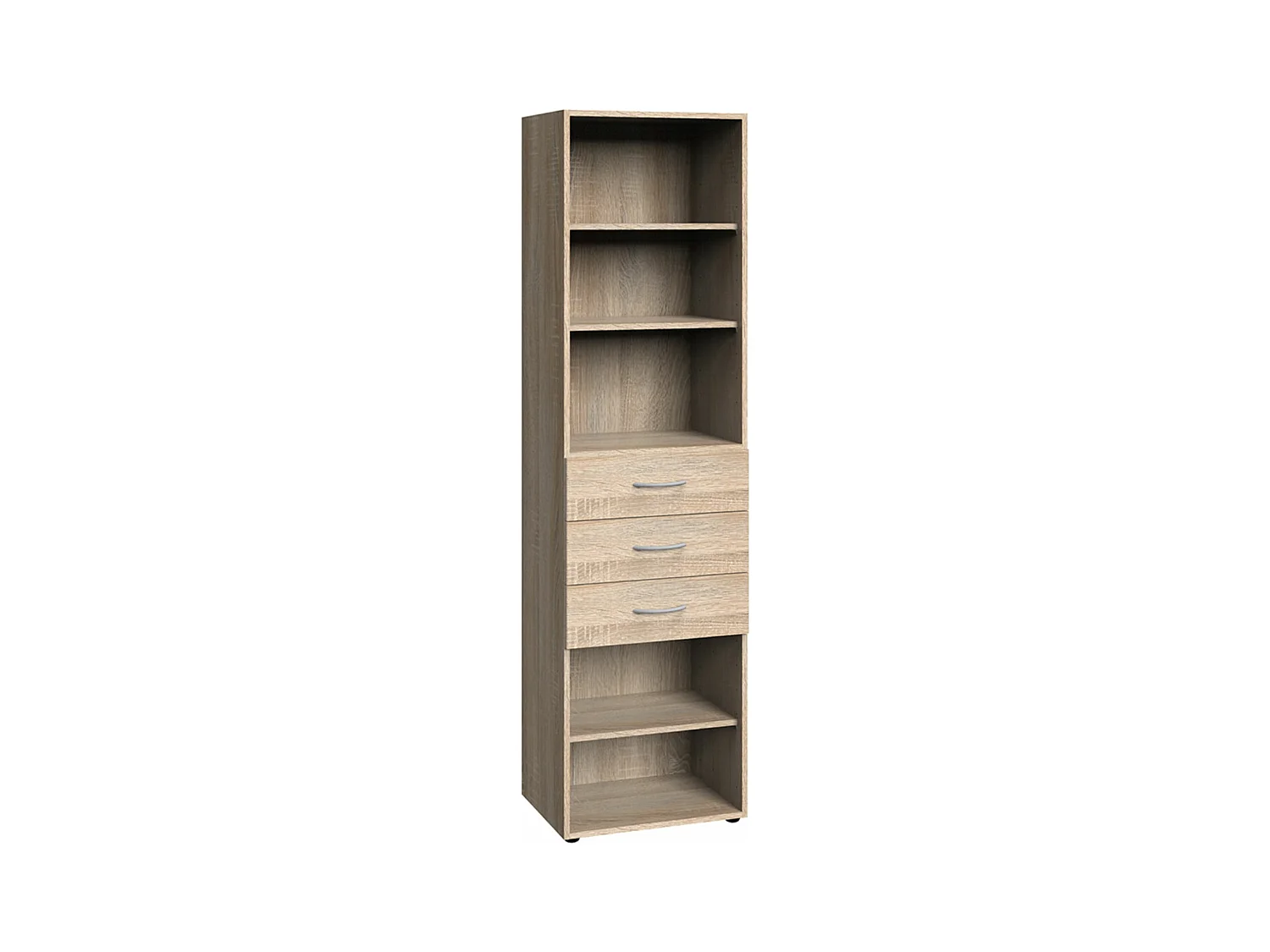 Etagère de rangement avec 3 tiroirs et 3 tablettes en mélamine coloris imitation chêne
