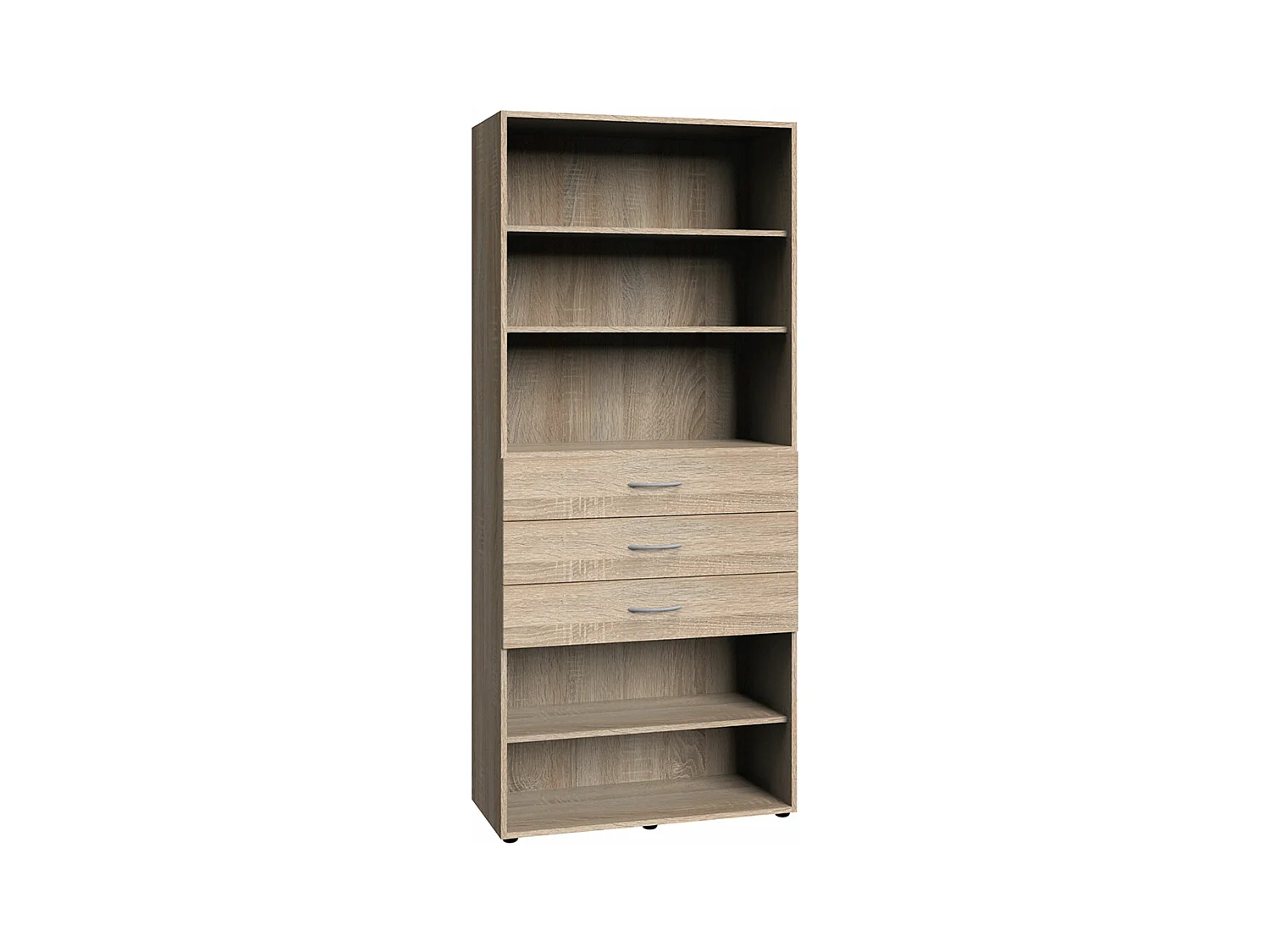 Etagère de rangement avec 3 tiroirs et 3 tablettes en mélamine coloris imitation chêne