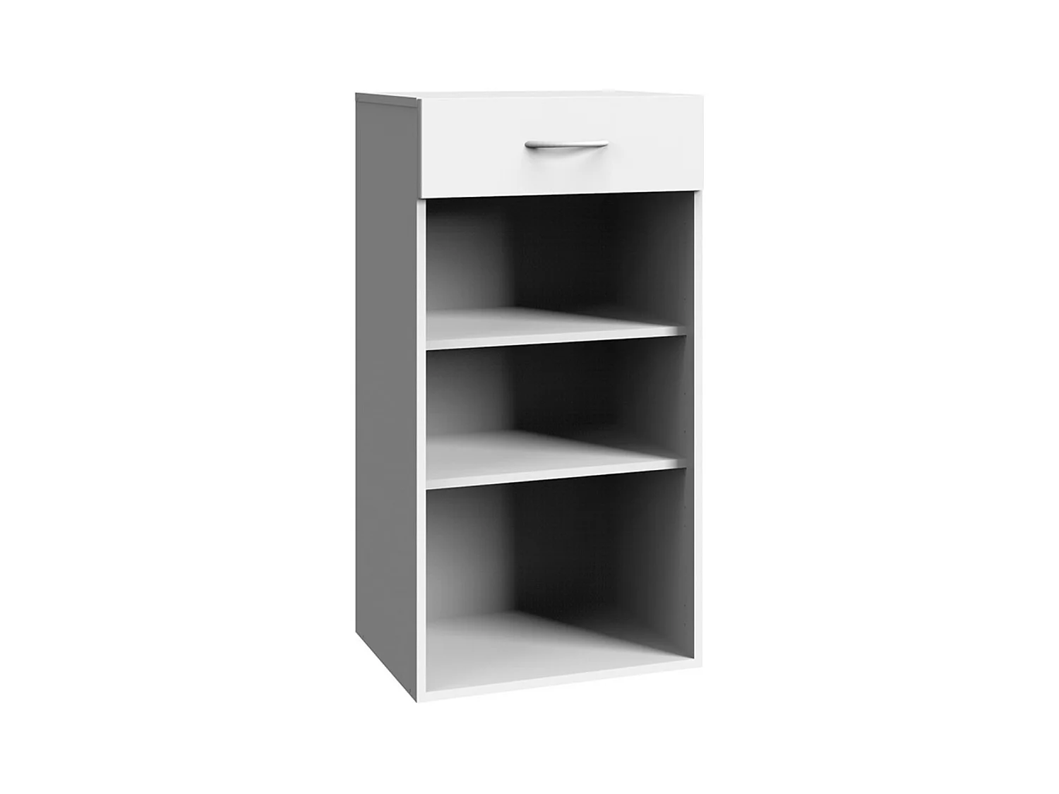 Etagère de rangement avec 1 tiroir et 2 tablettes en mélamine coloris blanc