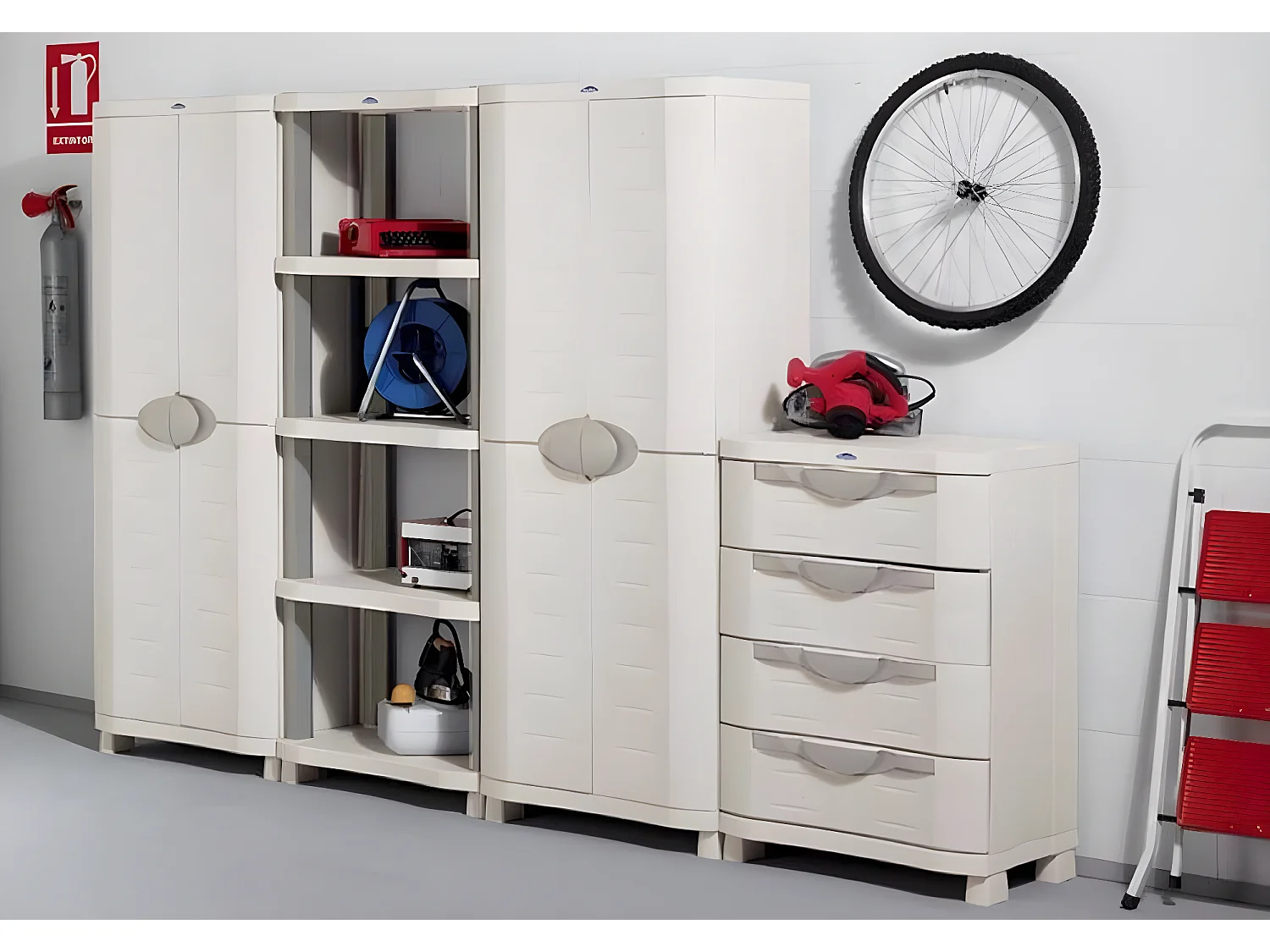 Etagère de rangement 5 niveaux intérieur/extérieur coloris beige - L. 90 x P. 45 x H. 184 cm