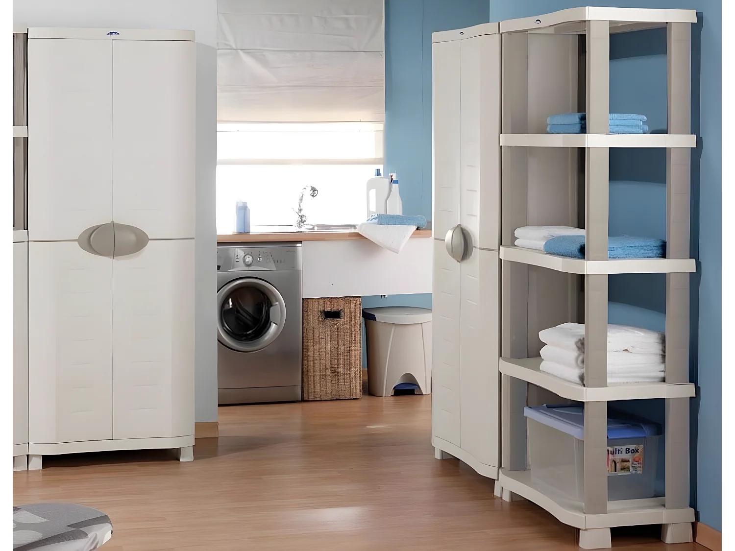 Etagère de rangement 5 niveaux intérieur/extérieur coloris beige - L. 90 x P. 45 x H. 184 cm