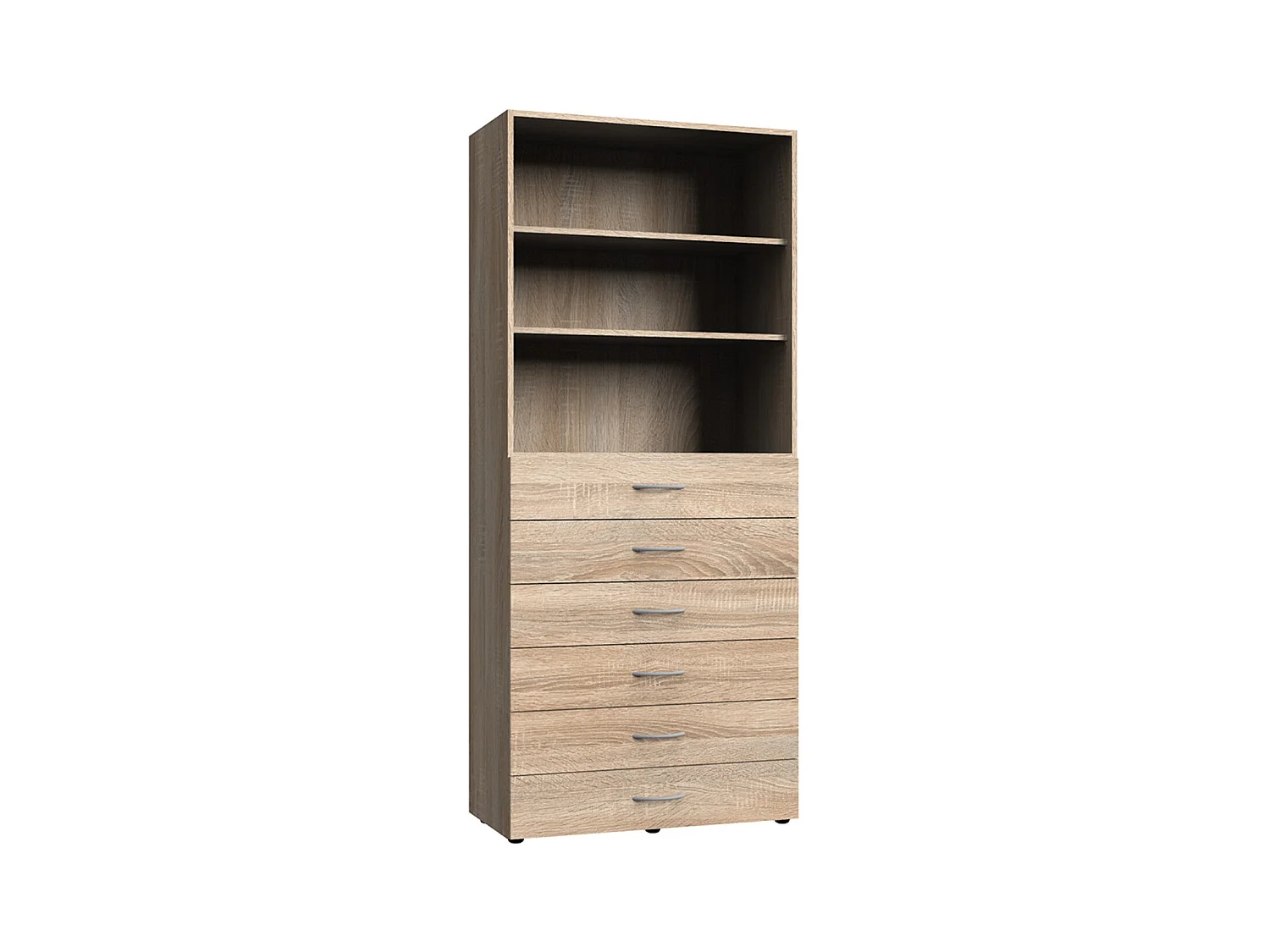 Etagère avec 6 tiroirs et 2 tablettes coloris imitation chêne - L. 80 x H. 185 x P. 40 cm