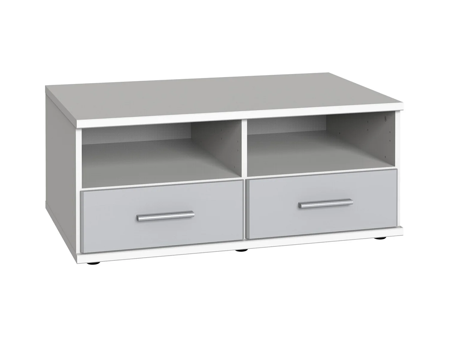 Meuble TV bas coloris Blanc, rechampis gris clair - L. 92 x H. 38 x P. 58 cm