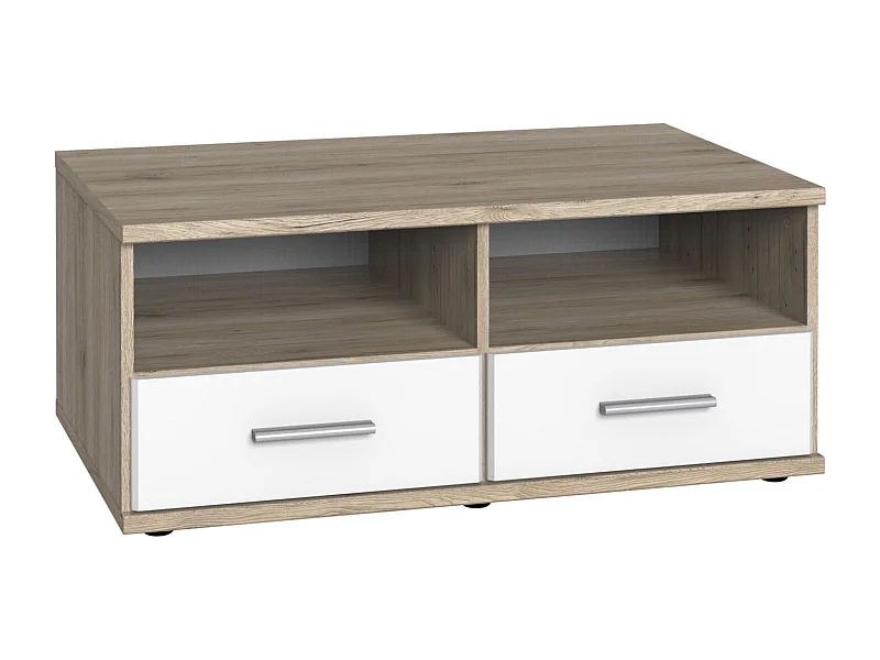 Meuble TV bas coloris Imitation chêne San Remo, rechampis blanc - L. 92 x H. 38 x P. 58 cm