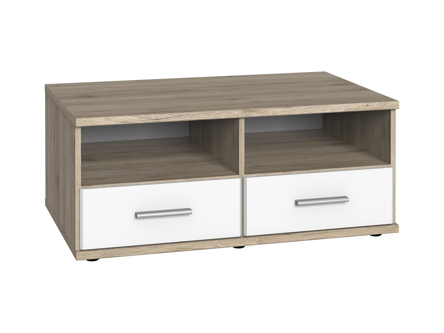 Meuble TV bas coloris Imitation chêne San Remo, rechampis blanc - L. 92 x H. 38 x P. 58 cm