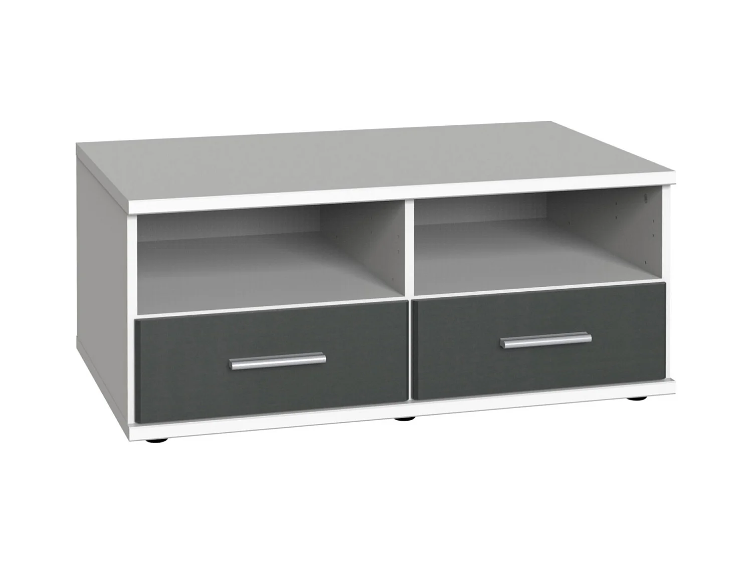 Meuble TV bas coloris Blanc, rechampis graphite - L. 92 x H. 38 x P. 58 cm