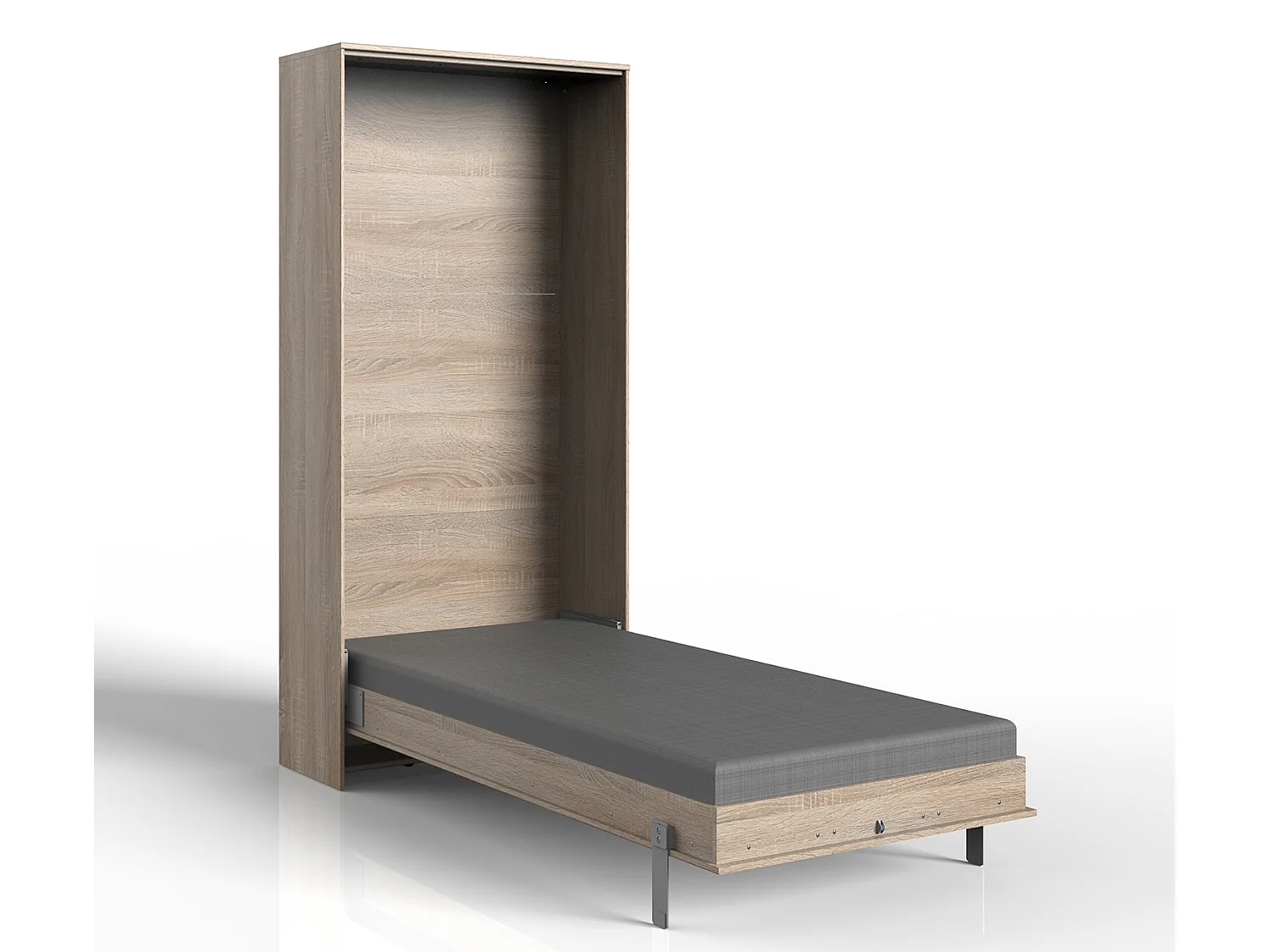 Lit escamotable vertical coloris imitation chêne - L. 102 x H. 213 x P. 43-217 cm