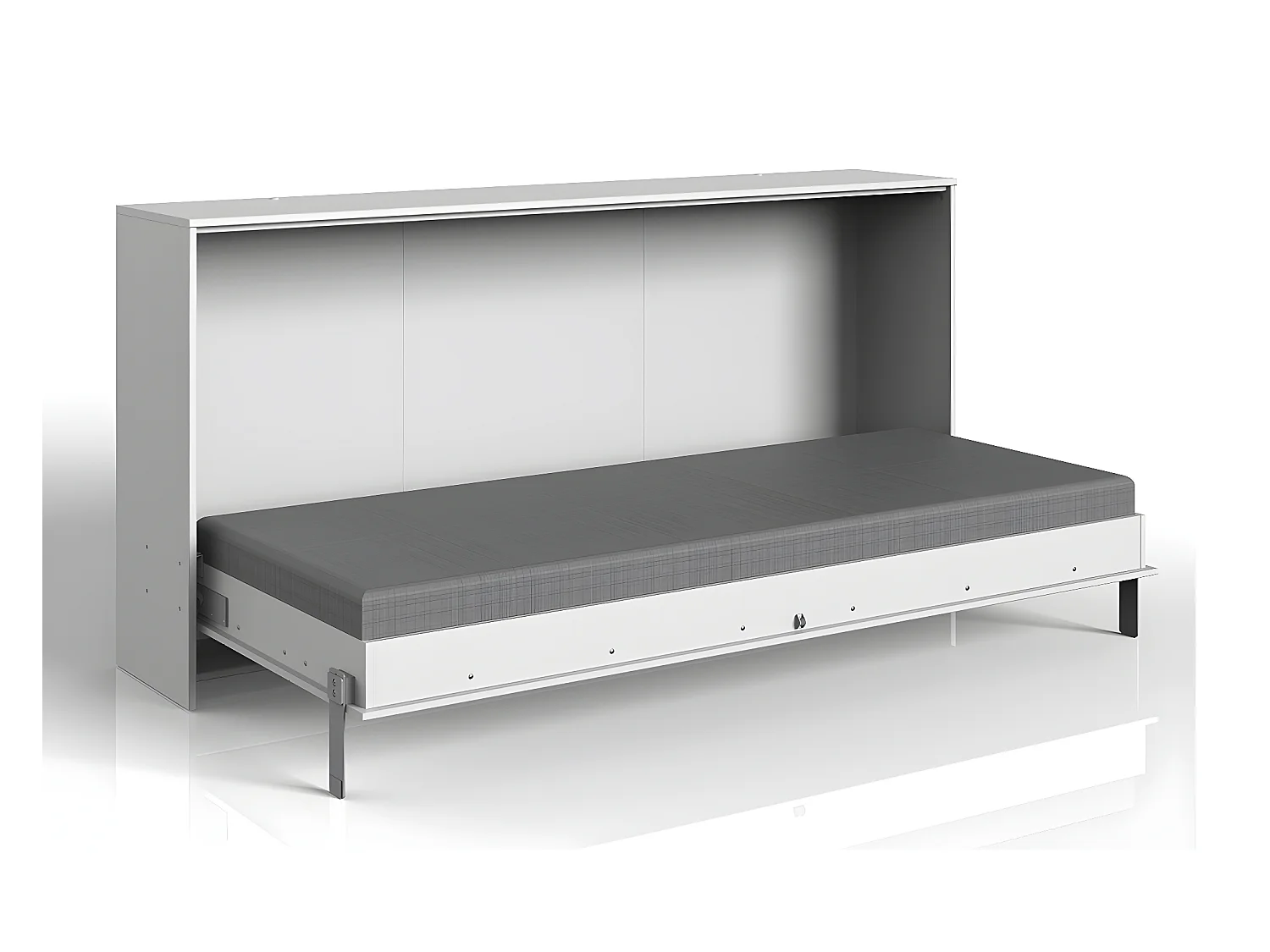 Lit escamotable horizontal coloris blanc - L. 212 x H. 105 x P. 43-117 cm