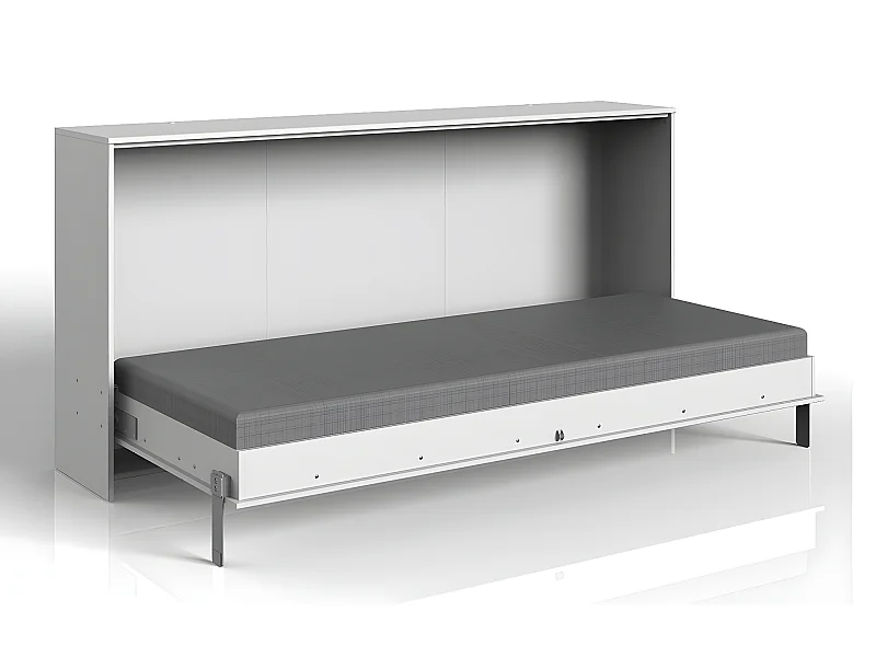 Lit escamotable horizontal coloris blanc - L. 212 x H. 105 x P. 43-117 cm