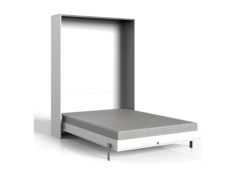 Lit escamotable vertical coloris blanc - Longueur 152 x Hauteur 213 x Profondeur 43-217 cm