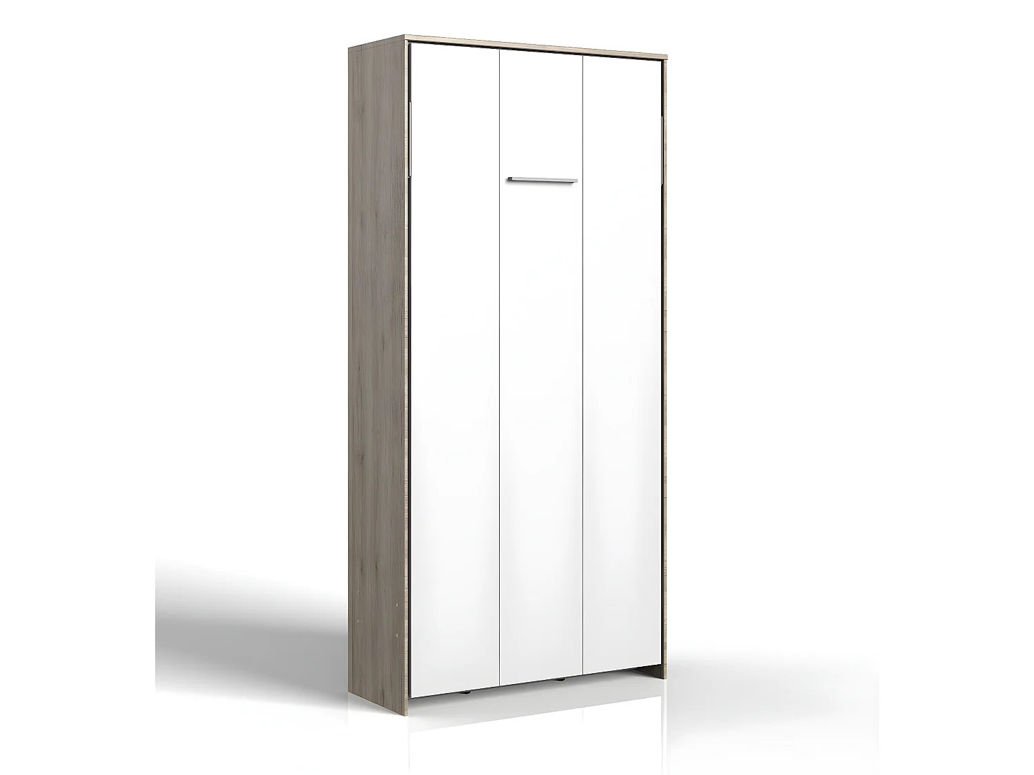 Lit escamotable vertical coloris blanc/imitation chêne - L. 102 x H. 213 x P. 43-217 cm