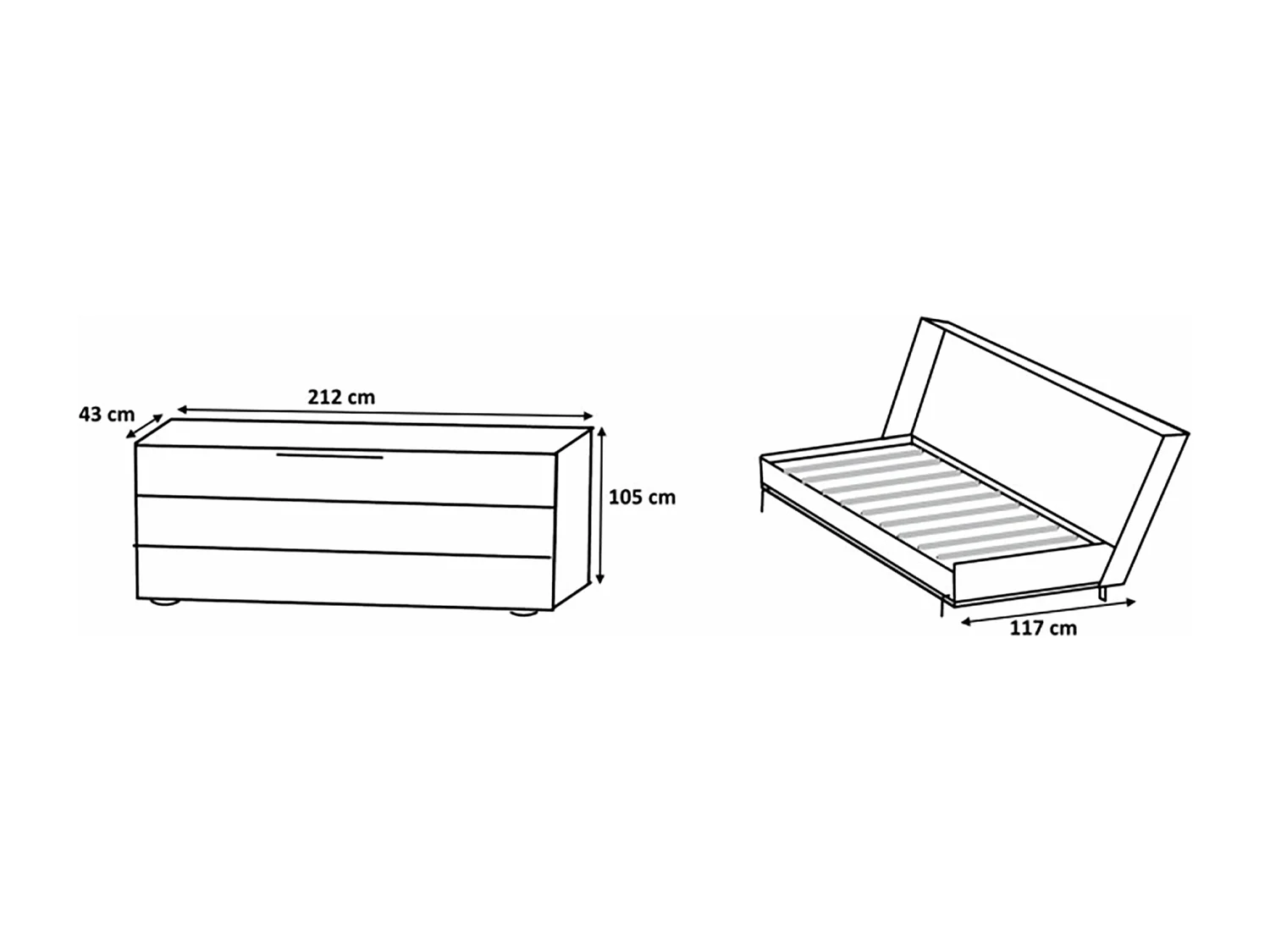 Lit escamotable horizontal coloris blanc/imitation chêne - L. 212 x H. 105 x P. 43-117 cm