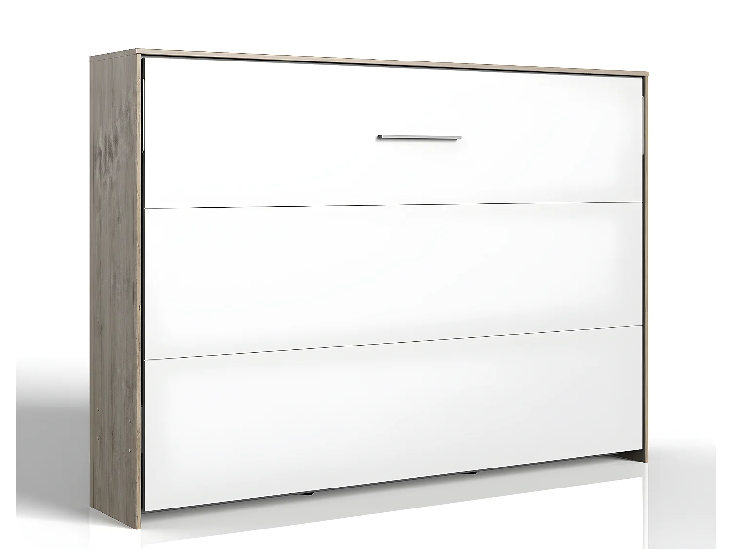 Lit escamotable horizontal coloris blanc/imitation chêne - L. 212 x H. 154 x P. 43-167 cm