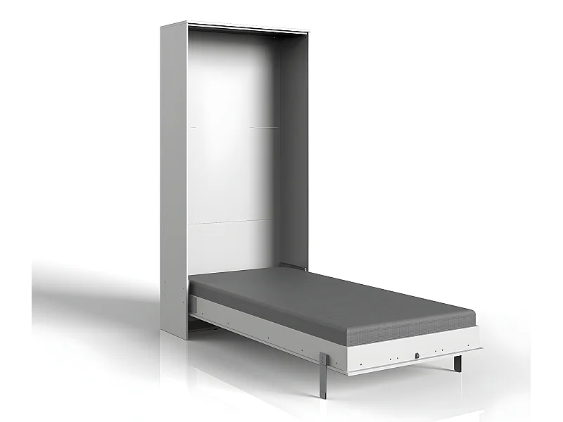 Lit escamotable vertical coloris blanc - Longueur 102 x Hauteur 213 x Profondeur 43-217 cm