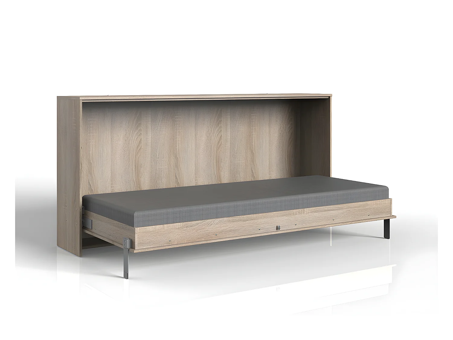 Lit escamotable horizontal coloris imitation chêne - L. 212 x H. 105 x P. 43-117 cm