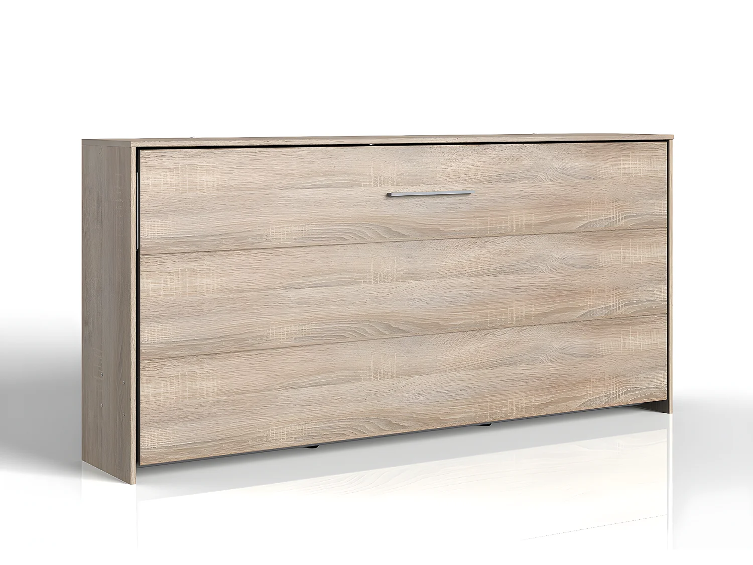 Lit escamotable horizontal coloris imitation chêne - L. 212 x H. 105 x P. 43-117 cm