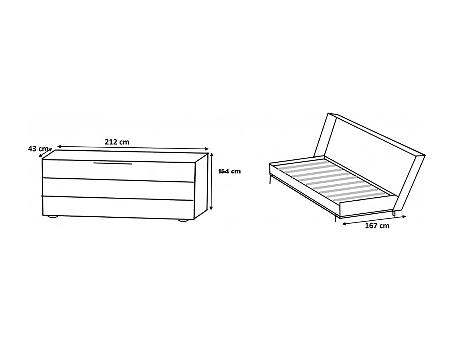 Lit escamotable horizontal coloris blanc - L. 212 x H. 154 x P. 43-167 cm