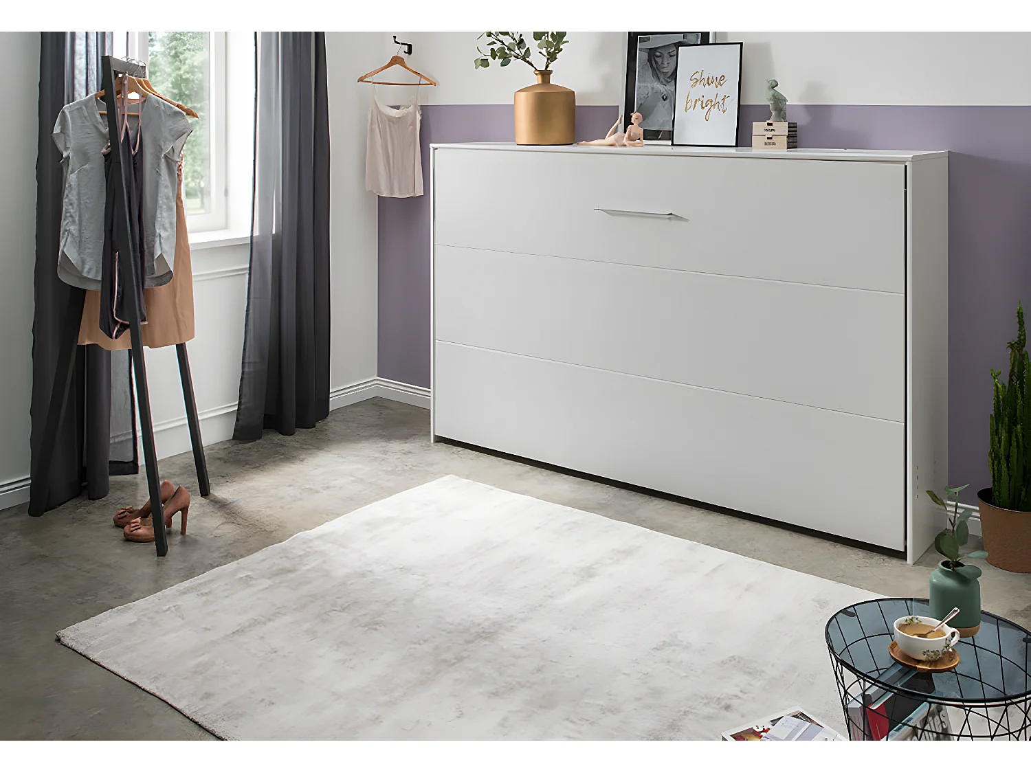 Lit escamotable horizontal coloris blanc - L. 212 x H. 154 x P. 43-167 cm