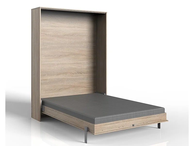 Lit escamotable vertical coloris imitation chêne - L. 152 x H. 213 x P. 43-217 cm