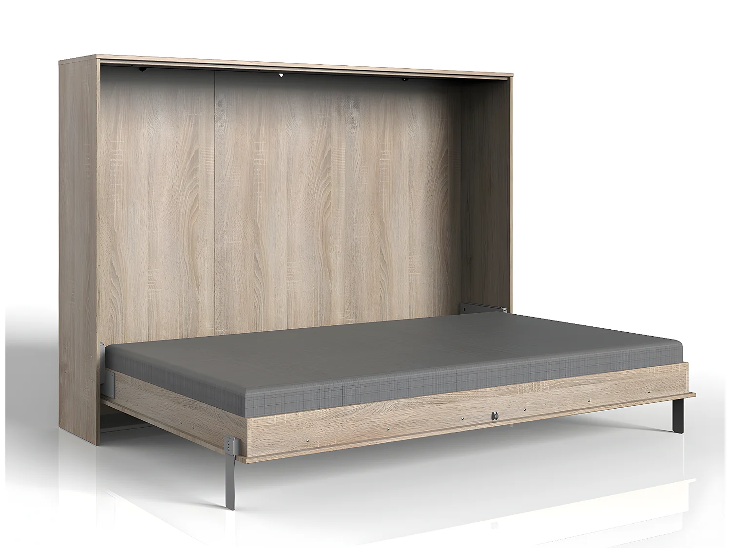 Lit escamotable horizontal coloris imitation chêne - L. 212 x H. 154 x P. 43-167 cm