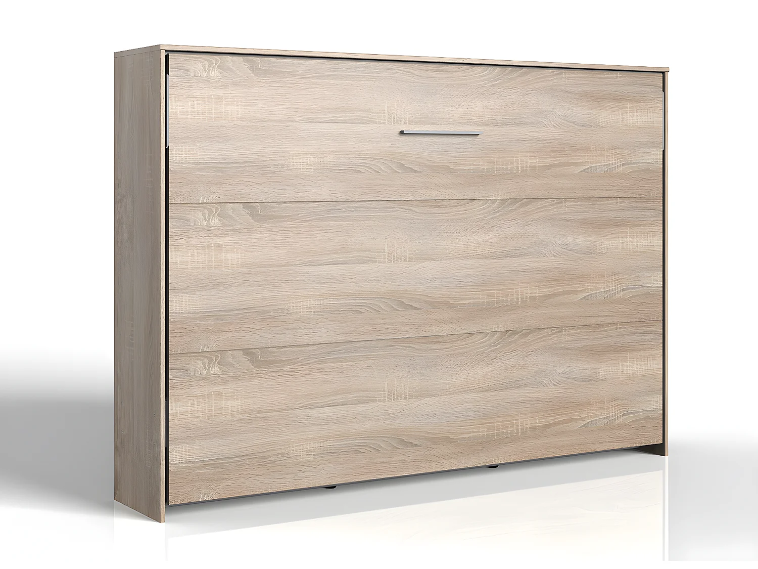 Lit escamotable horizontal coloris imitation chêne - L. 212 x H. 154 x P. 43-167 cm