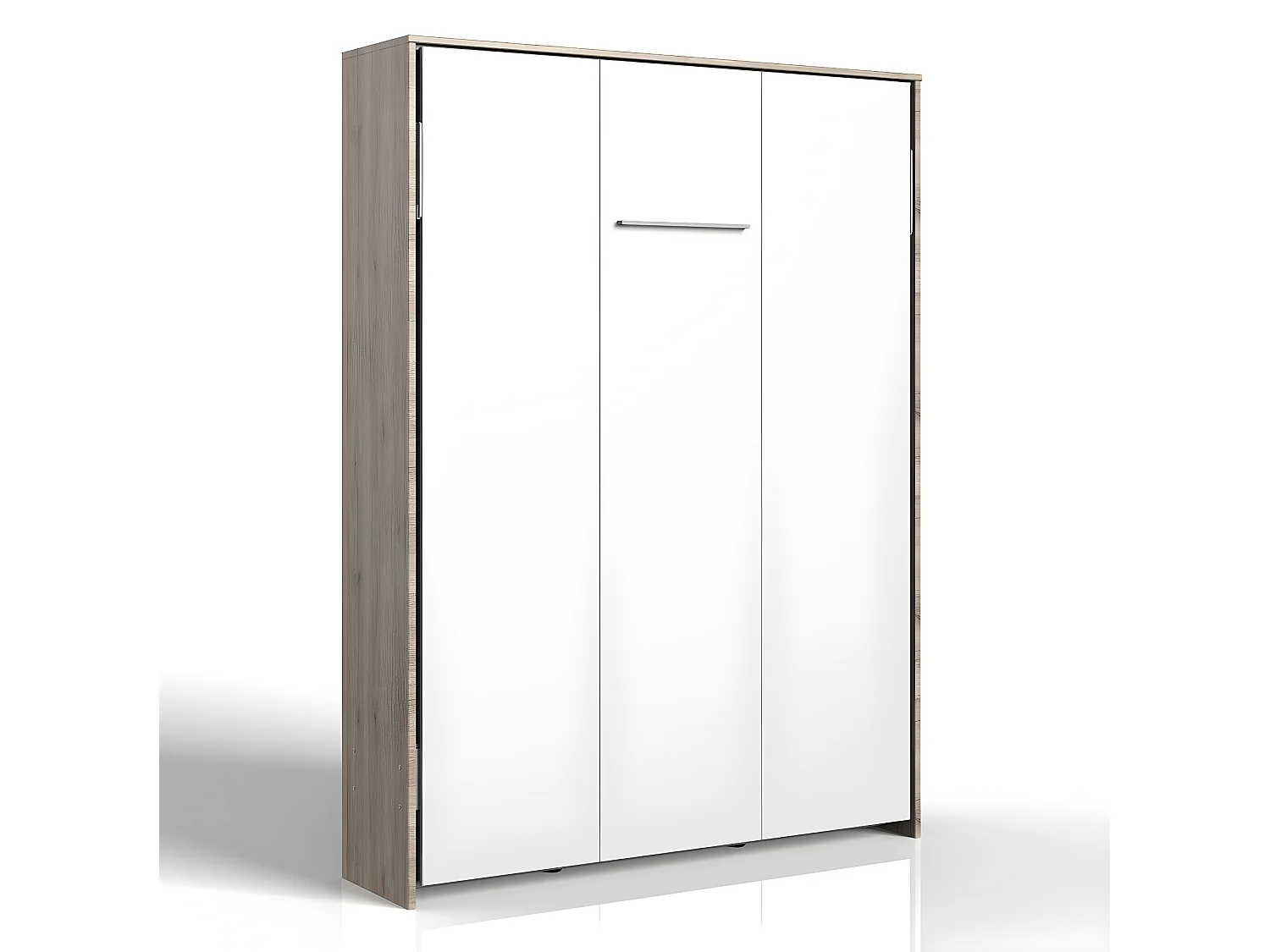 Lit escamotable vertical coloris blanc/imitation chêne - L. 152 x H. 213 x P. 43-217 cm