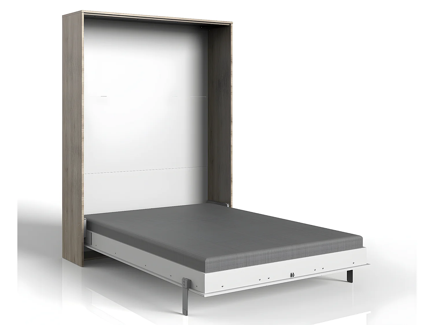 Lit escamotable vertical coloris blanc/imitation chêne - L. 152 x H. 213 x P. 43-217 cm