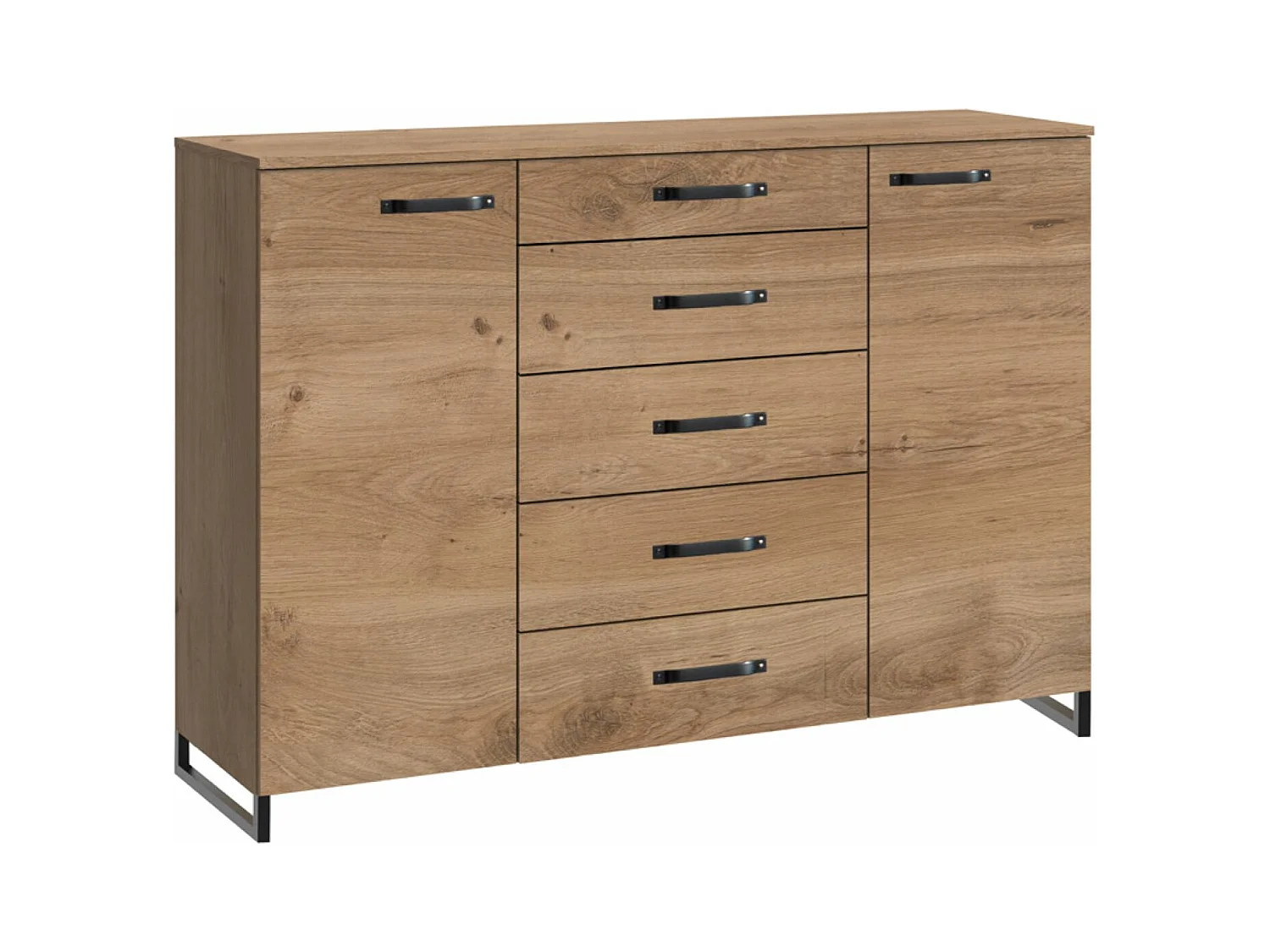 Commode combinée Imitation chêne poutre rechampis raw steel - L162 x H102 x P41 cm