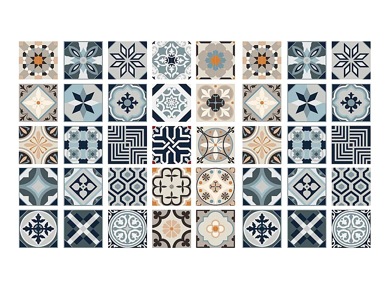 Tapis de cuisine "Azulejos" en vinyle - Largeur 45 x Longueur 75 cm