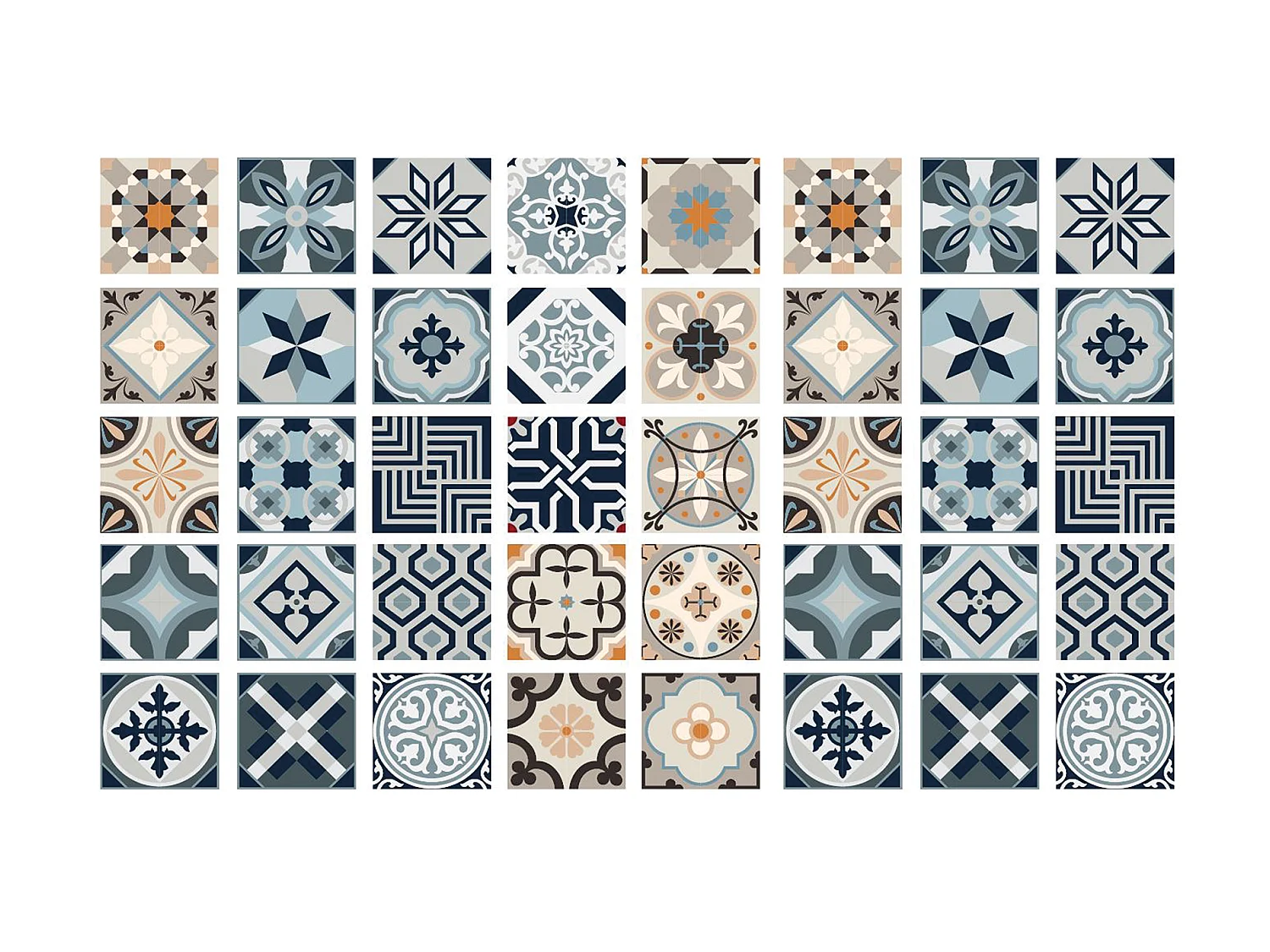 Tapis de cuisine "Azulejos" en vinyle - Largeur 45 x Longueur 75 cm