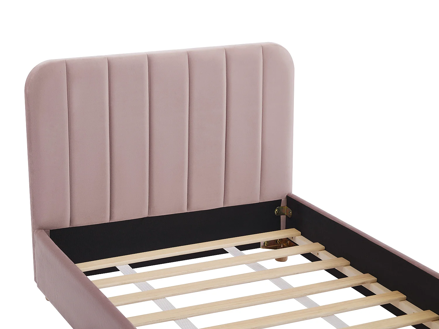 Letto 90 x 190 cm Velluto con cuciture verticali Rosa - ROGADI