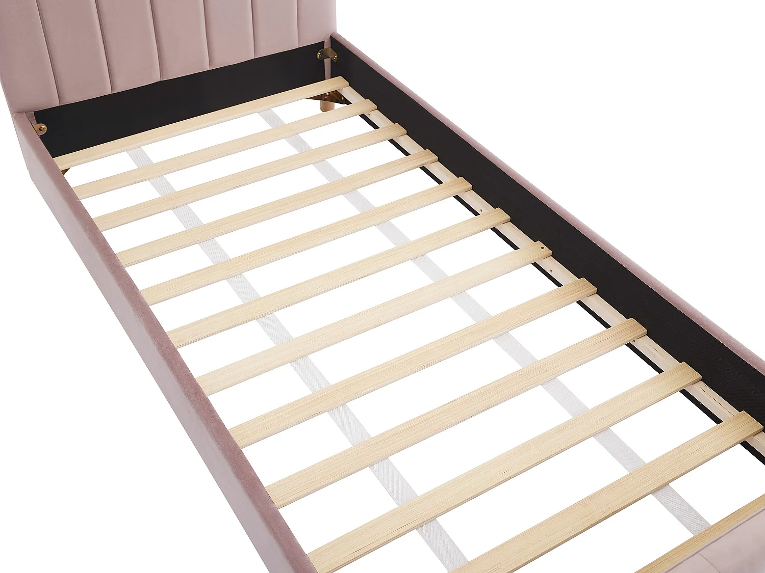 Letto 90 x 190 cm Velluto con cuciture verticali Rosa - ROGADI