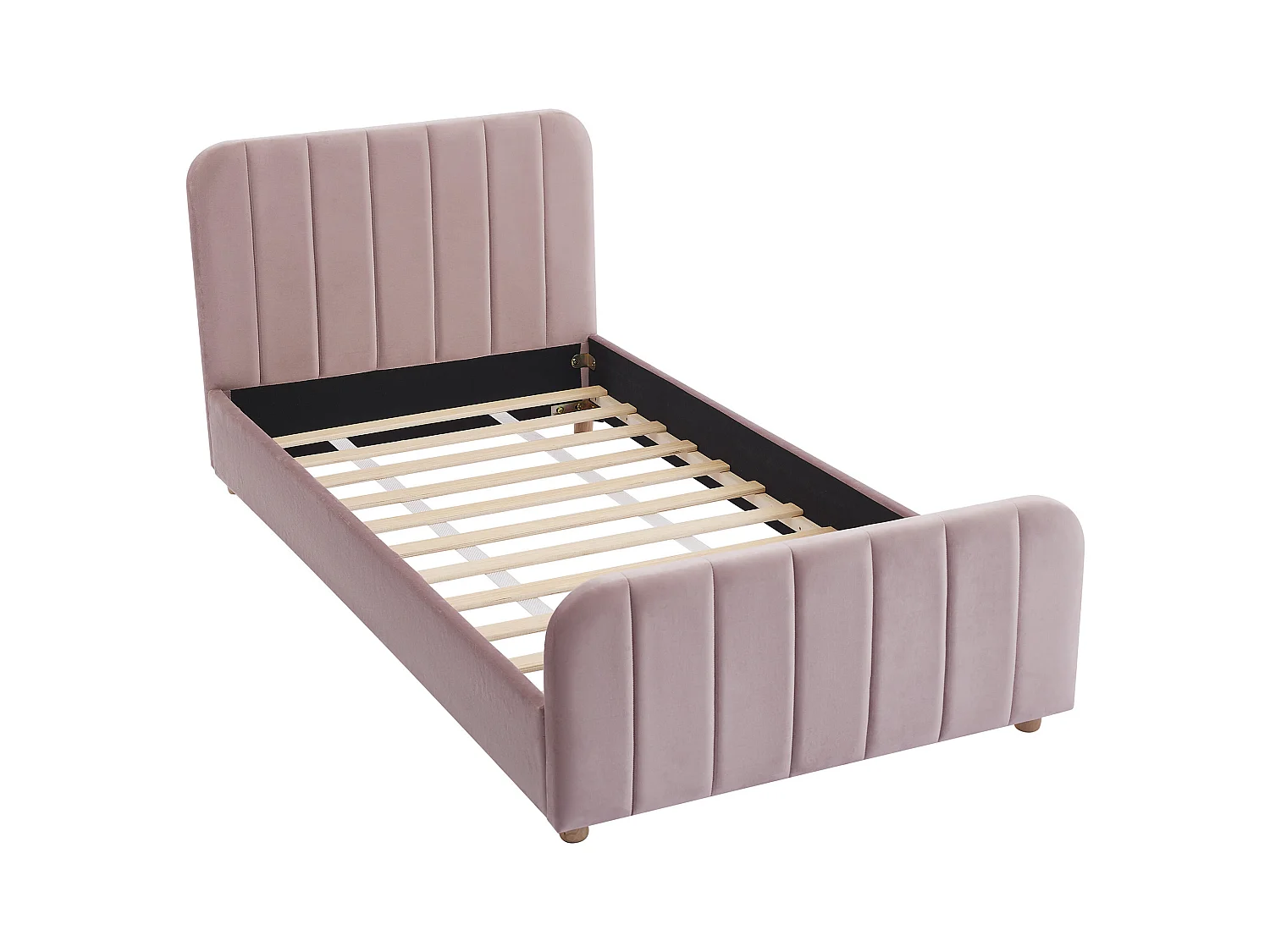 Bett mit vertikalen Ziernähten - 90 x 190 cm - Samt - Rosa - ROGADI